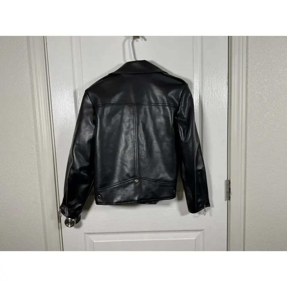 Vintage VIP Collection Kids Black Vinyl Moto Biker Jacket Size 14